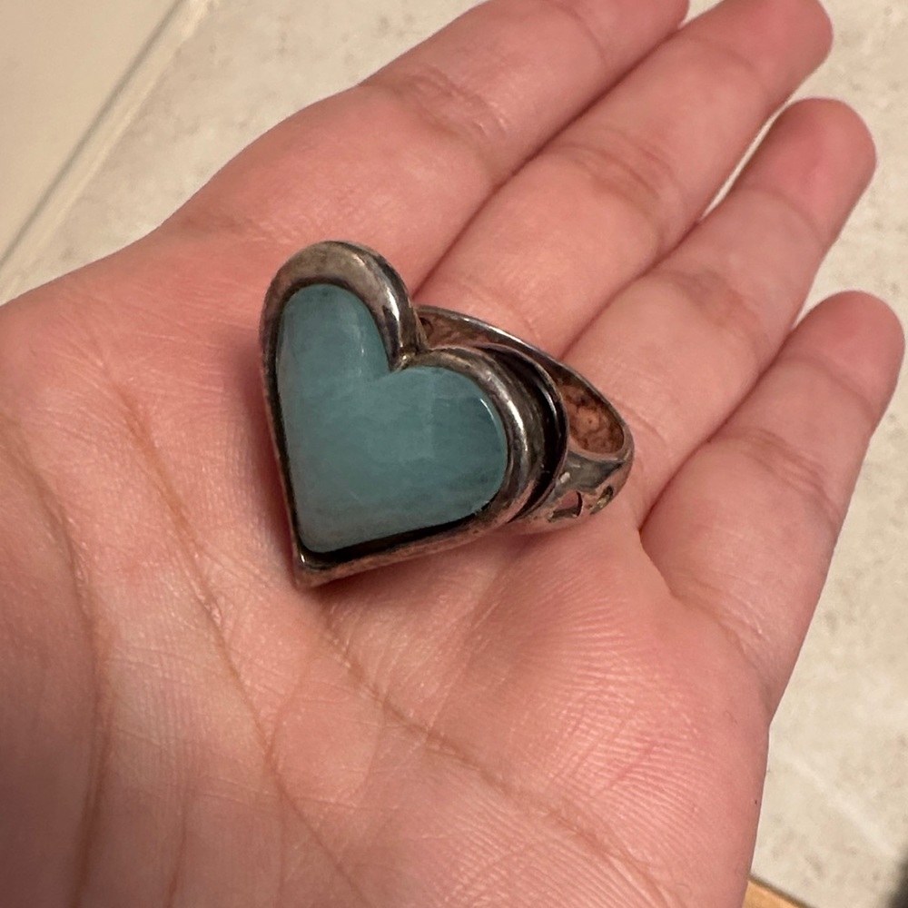 Silver Heart Ring with Blue Stone